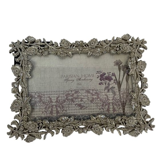 PARISIAN HOME Spring Awakening Filigree Floral Metal Picture Frame Standing 4x6 - Picture 1 of 14